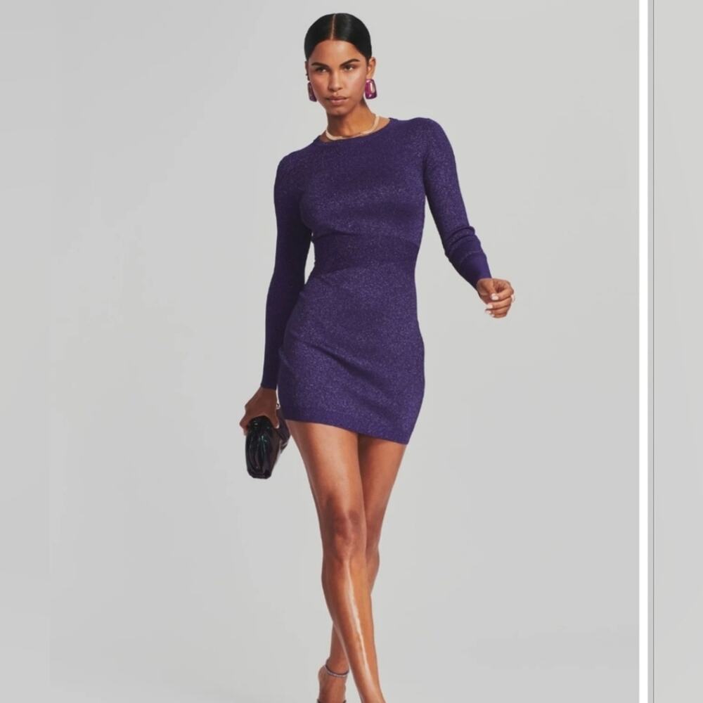 Retrofete Sonja Rib Knit Dress in Metallic Purple Size Large NWT Long Sleeve